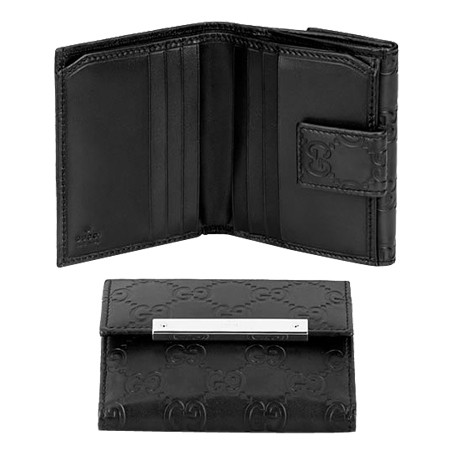 Noir Gucci Volet Français Portefeuille Avec Plaque En Métal